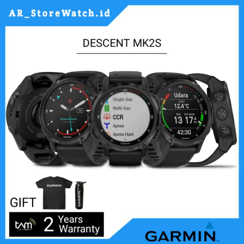 GARMIN Descent Mk2s Black Jam Tangan Smartwatch Original Produk Tam Dan Garansi Resmi Tam 2 Tahun