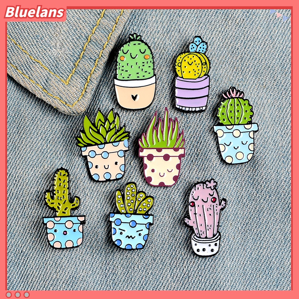 8pcs Bros Pin Enamel Bentuk Pot Tanaman Kaktus Aloe Mini Untuk Pakaian