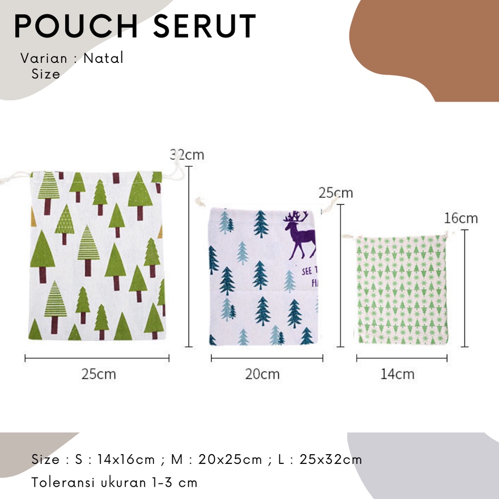 Pouch Serut Motif Natal / Serbaguna / Souvenir / Eco Friendly / Hampers