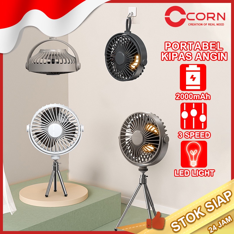 CORN Kipas Angin Portabel Stand Fan Gantung Portable Dengan Lampu 360° Kendali Jarak Jauh Table Fans Berdiri Home Berkemah