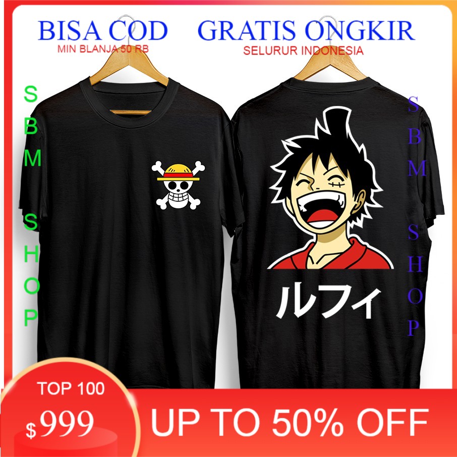 KAOS DISTRO KARTUN / ANIME ONE PIECE ONE PIECE LUFFY KANJI JEPANG