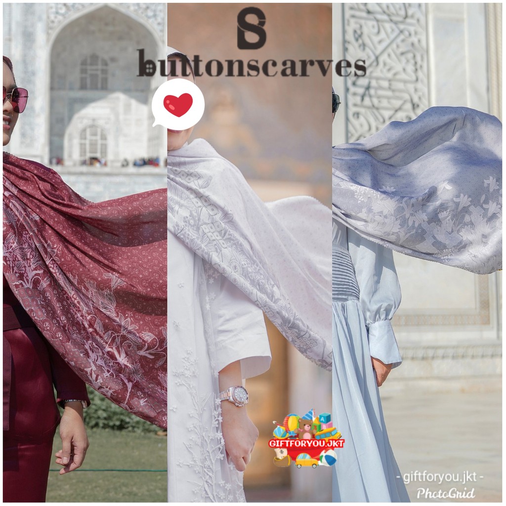 Buttonscarves Maharani Satin Shawl Jilbab Button Scarves Hijab Maroon Grey Kerudung Premium Original