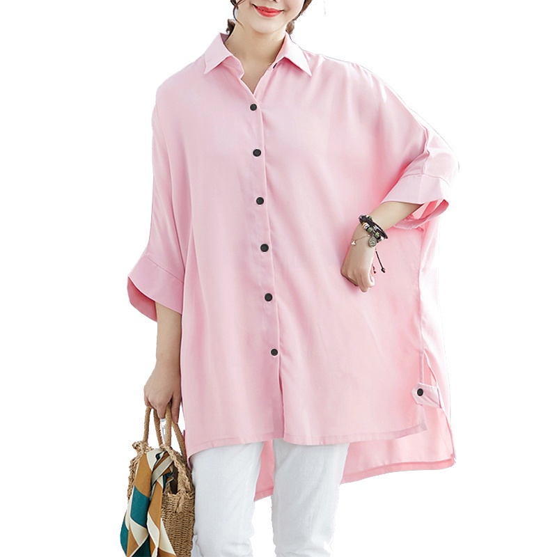 ZANZEA Women Casual Turn-Down-Collar Solid Color Long Button Down High Low Blouse