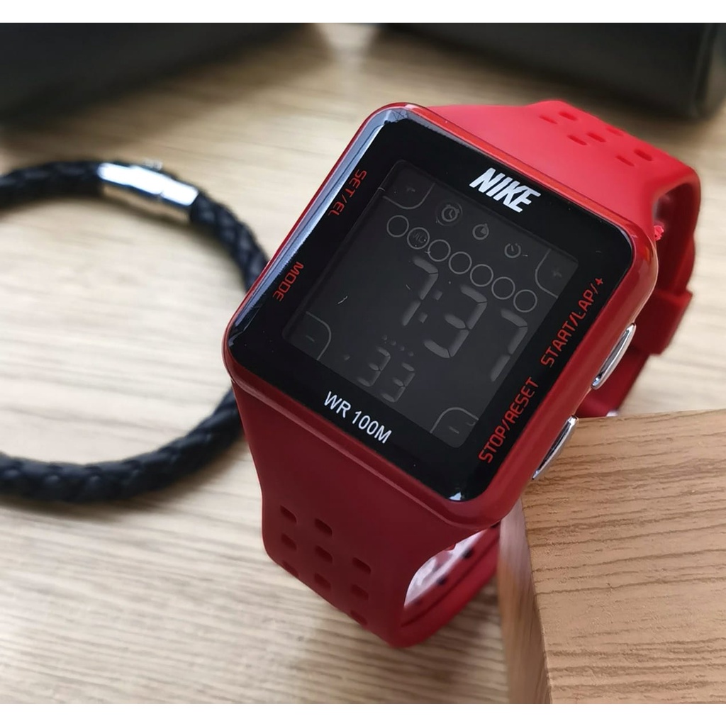 COD Jam Tangan Pria Nike Digital Tali Karet Free Gelang Body Segi Tanggal Aktif