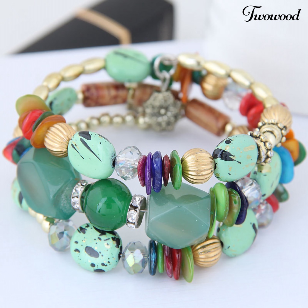 Twowood Women Bracelet Beads Vintage Style Turquoise Faux Crystal Student Bracelet for Daily Wear