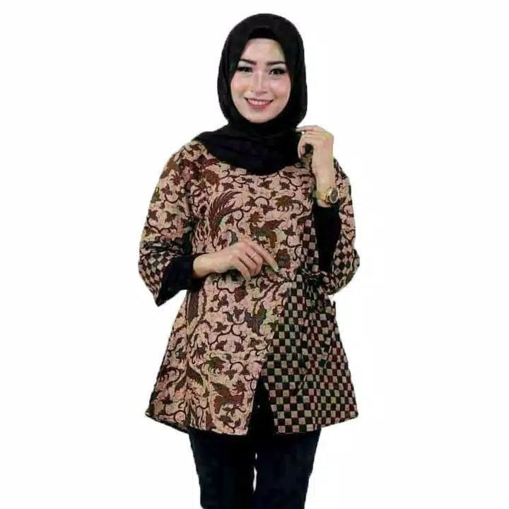 blouse batik Grosir laris GENES JELITA TUNIC NAVBOR YELBOR WHITBOR CREAMBOR