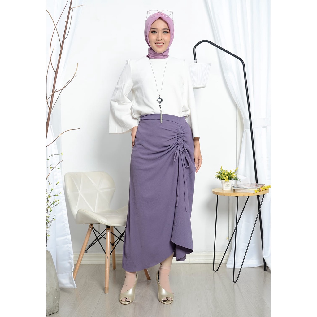 ROK SERUT L,XL,XXL CASUAL FLOWY-ROK POLOS PANJANG BAHAN CRINGCLE-ROK KEKINIAN MAXI RUCHED SKIRT