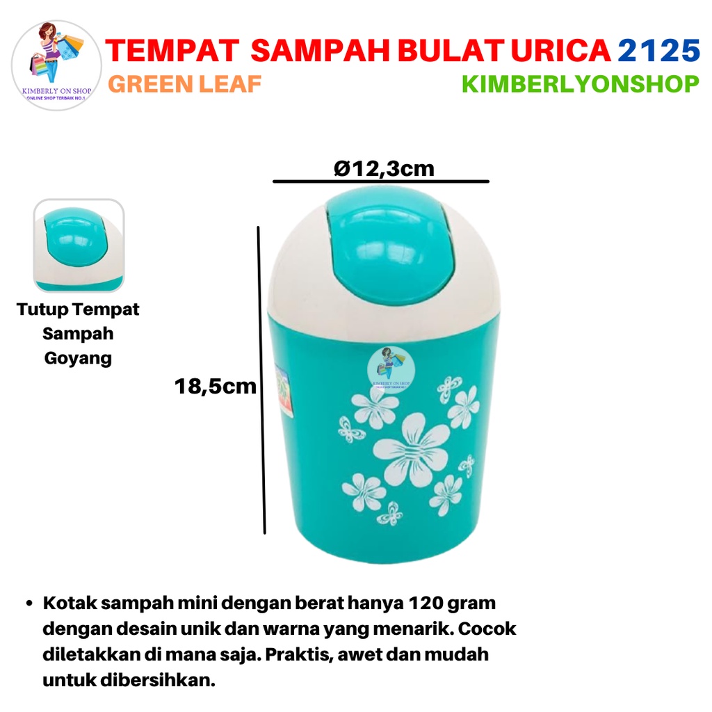 Tempat Sampah Bulat Urica 1,2 L 2125 Green Leaf