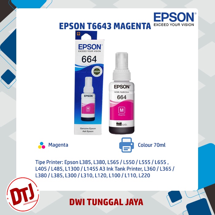 Tinta Epson 664 / L100 Black, C, M &amp; Y (T6641/6642/6643/6644 Series) Original