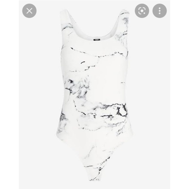Express Body Contour Marble Scoop Neck Thong Bodysuit