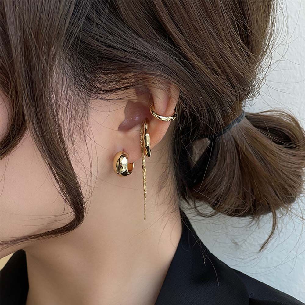 Needway  4Pcs/Set Hoop Earrings Punk Fashion Jewelry Earrings Set Women Chain Tassel Metal Korea Hip Hop Ear Cuff/Multicolor