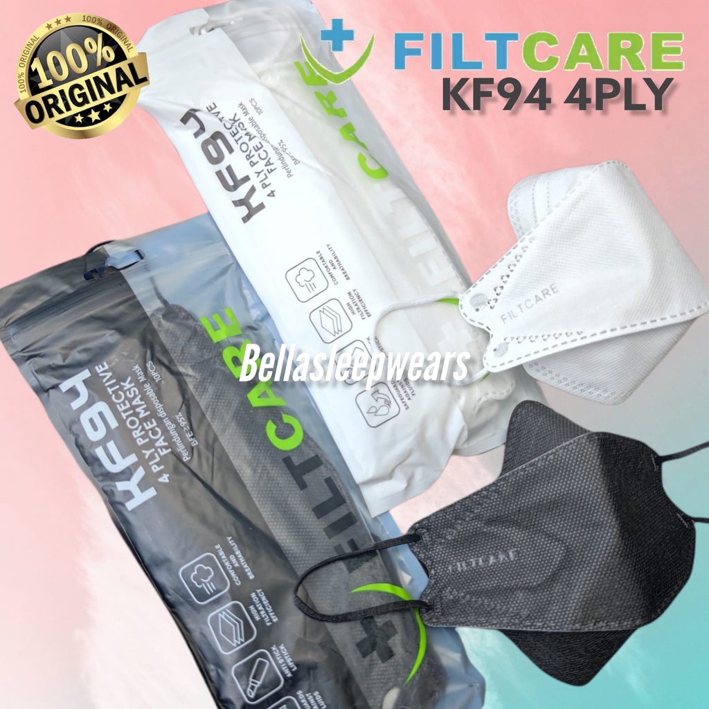 RAINBOW FILTCARE KF94 EMBOS - MASKER KF94 FILT CARE KEMENKES MASK KOREA KF94 4PLY HITAM PUTIH