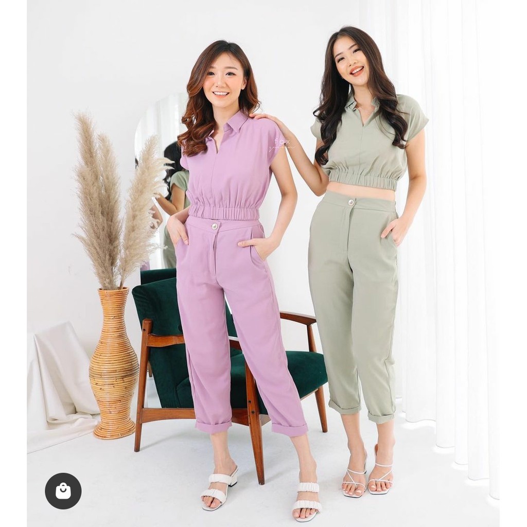 FASHION SETELAN WANITA KOREA KEKINIAN SET JESSY STELAN KOREAN STYLE BAJU CROP WANITA MURAH