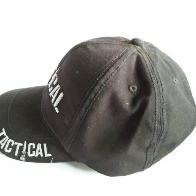 Topi tactical hitam canvas bordir timbul