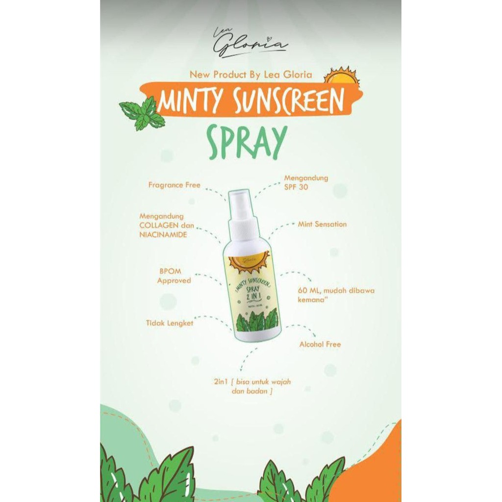 [BPOM] LEA GLORIA MINTY SUNSCREEN SPRAY 2in1 60ml / SUNSCREEN LEA GLORIA