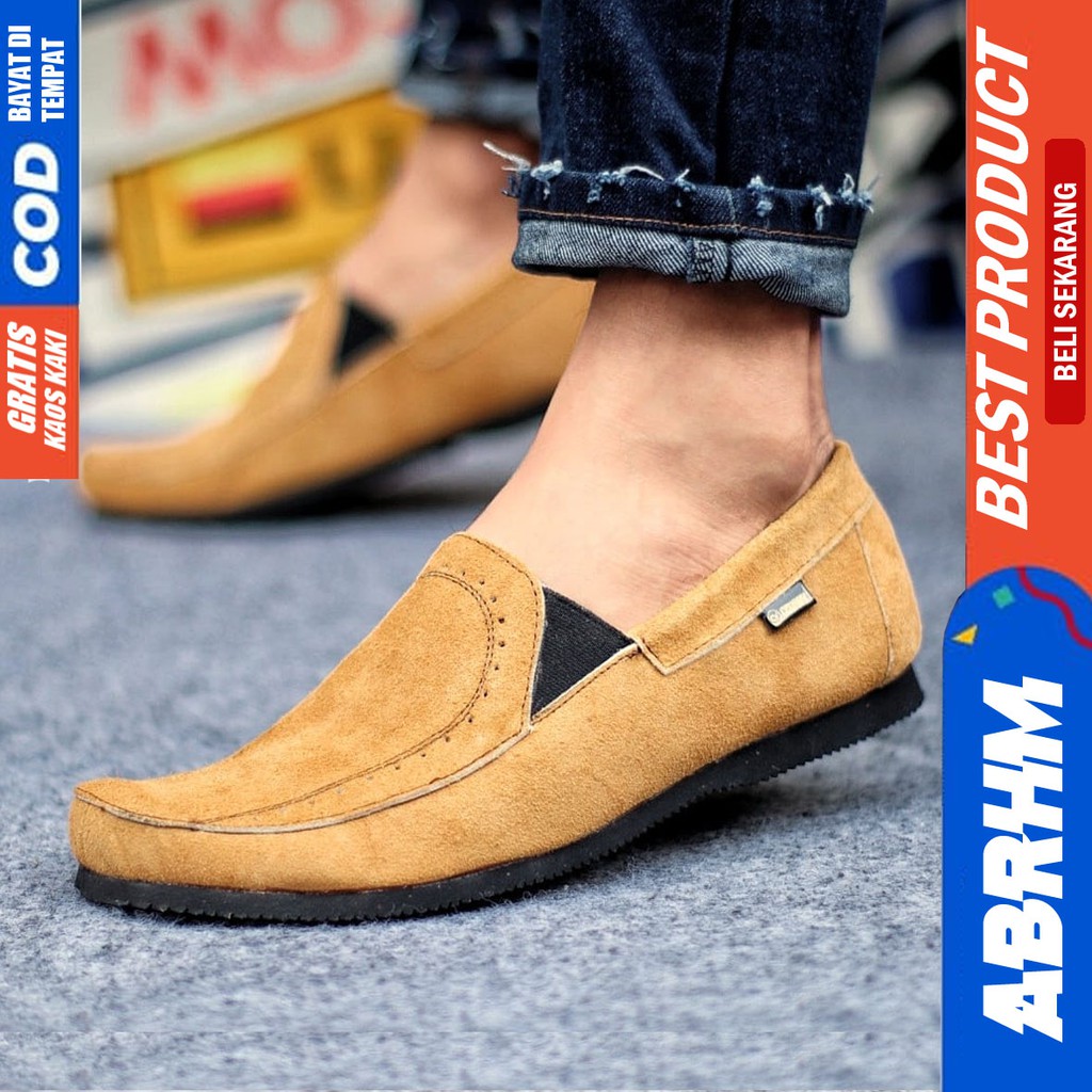 ABRHM X JESTR Sepatu kasual Pria Sepatu Pria Casual Kantor Kerja Kulit Suede Leather Sepatu Slop Anti Slip Sepatu  Kuliah Kondangan Gaya keren Kekinian Murah Terlaris