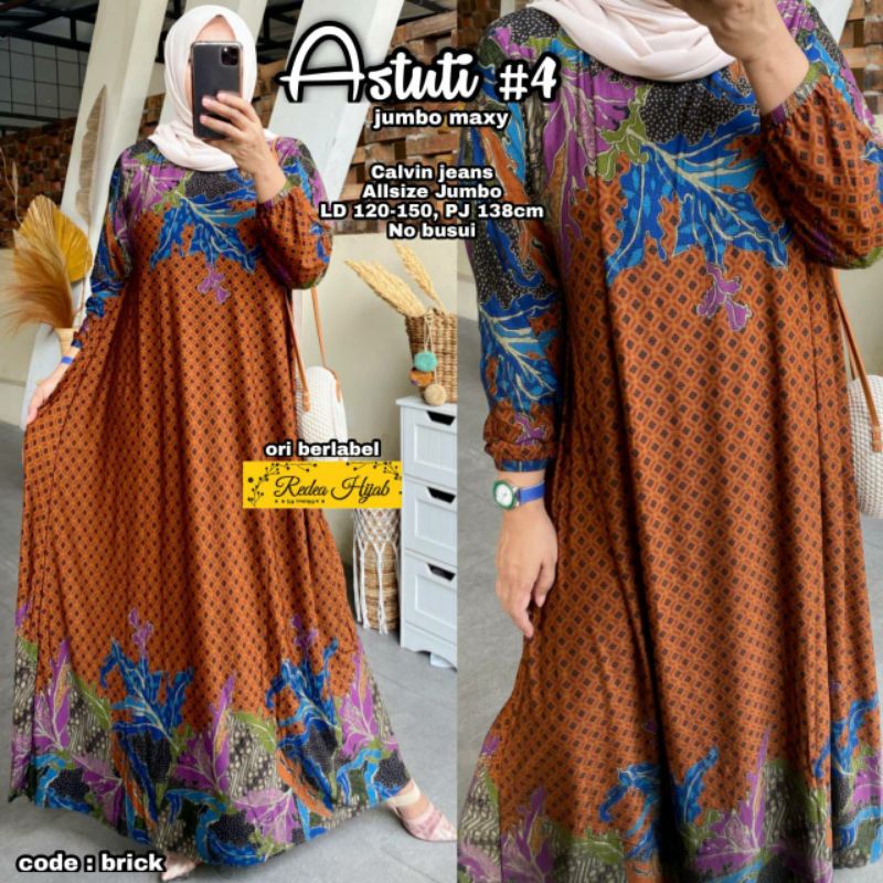 Gamis Dress Baju Super Jumbo Big Size Astuti #4 Melar 4L 5L LD 120 - 150 cm Bahan Cwlvin Jeans