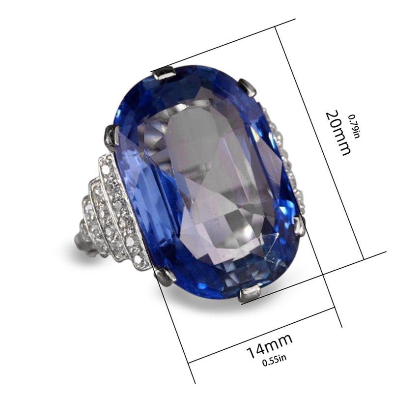 Cincin Wanita Bentuk Oval Hias Cubic Zirconia Biru Gaya Vintage Retro Untuk Pesta Ulang Tahun