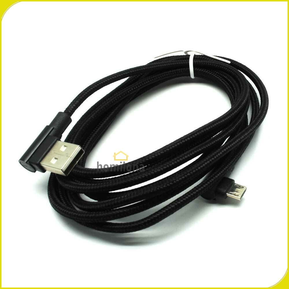 Kabel Charger L Shape 90 Degree Micro USB 2 Meter - LX1 - Black