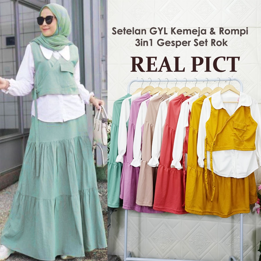 SETELAN GYL KEMEJA ROMPI + ROK FREE GESPER GL FASHION