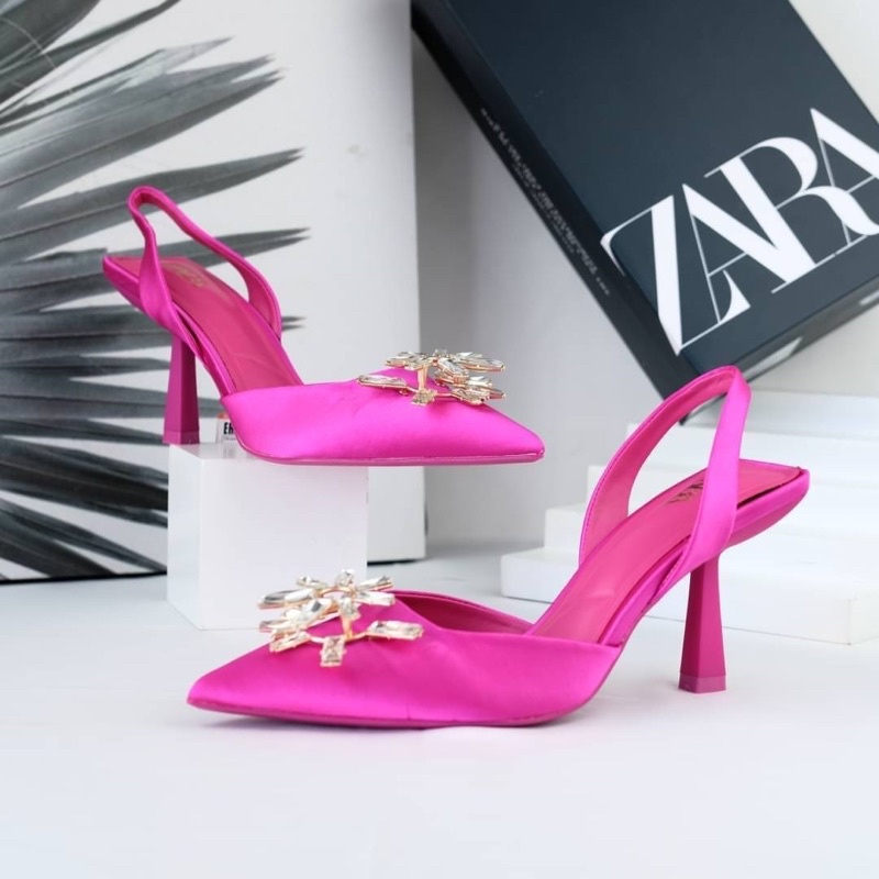 [7.7 Boombastis Sale⚡] - SEPATU WANITA SATIN SLING BACK HIGH HEELS ZS438 PREMIUM IMPORT