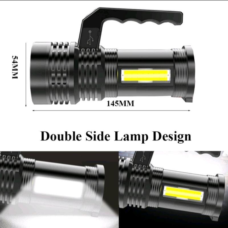 Senter 7031 LED Super Terang Jarak Jauh / COB 4 Mode Emergency USB