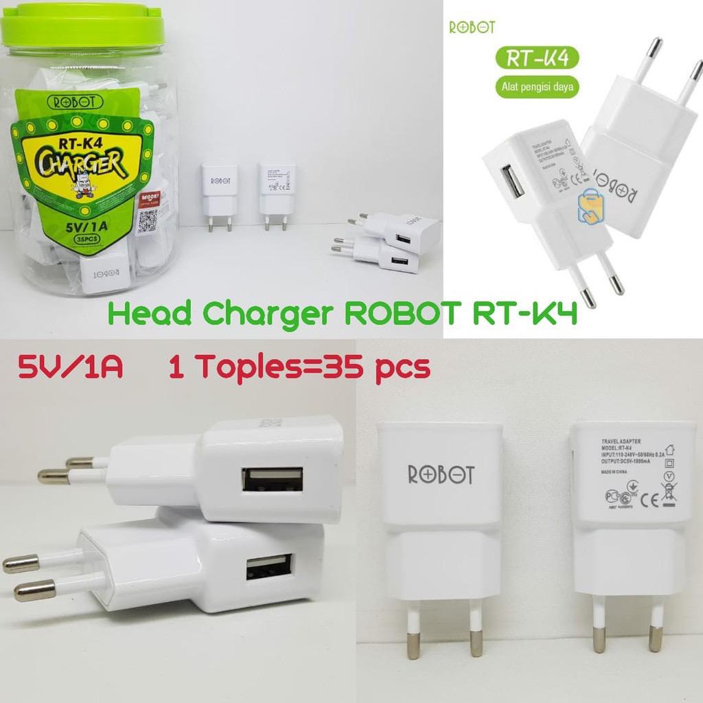 1toples 35pcs~TRAVEL ADAPTOR ROBOT RT-K4 1A ORIGINAL / Batok charger ROBOT RT-K4 garansi 1tahun