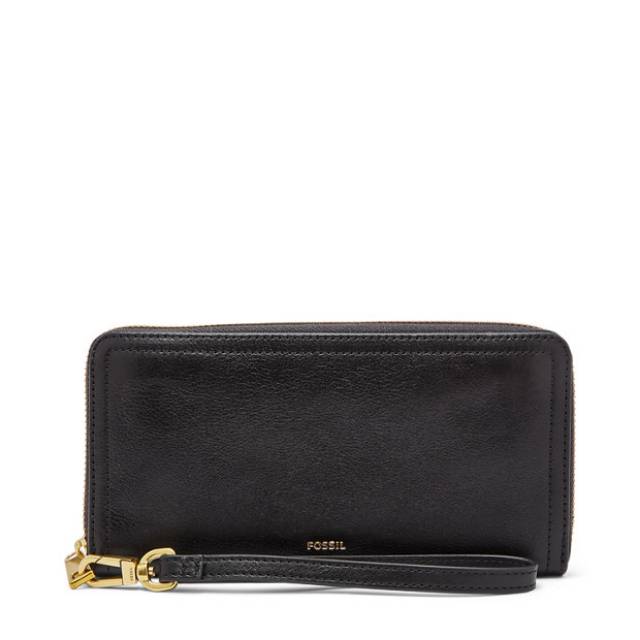 CLUTCH WALLET FOSSIL LOGAN ZIP LONG WALLET RDID BLACK ORIGINAL