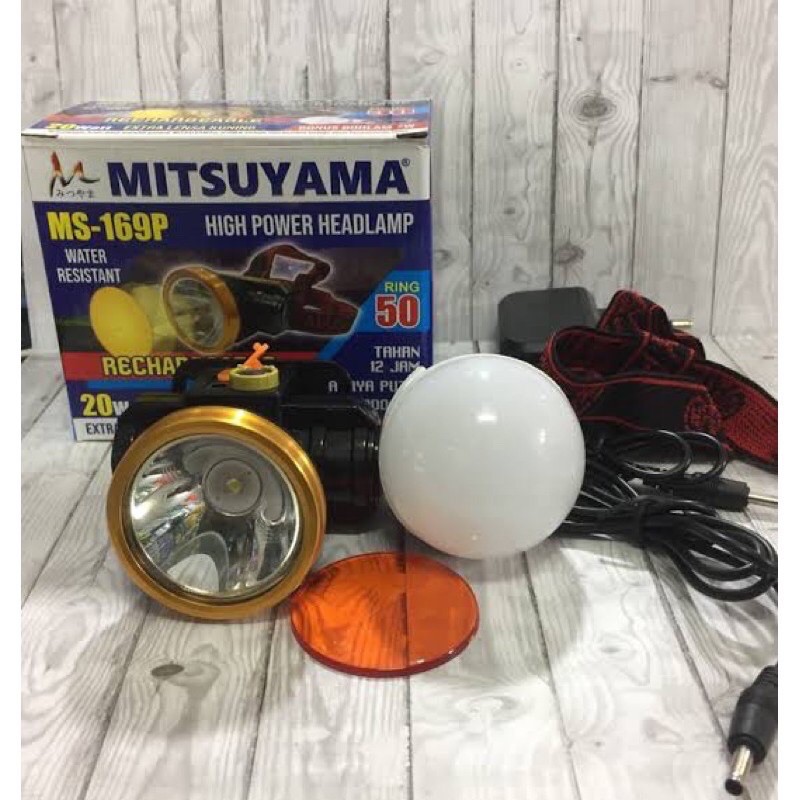 Senter Kepala Cahaya Putih 20watt + Lensa Kuning + Bonus Bohlam 7watt MS-169P Mitsuyama