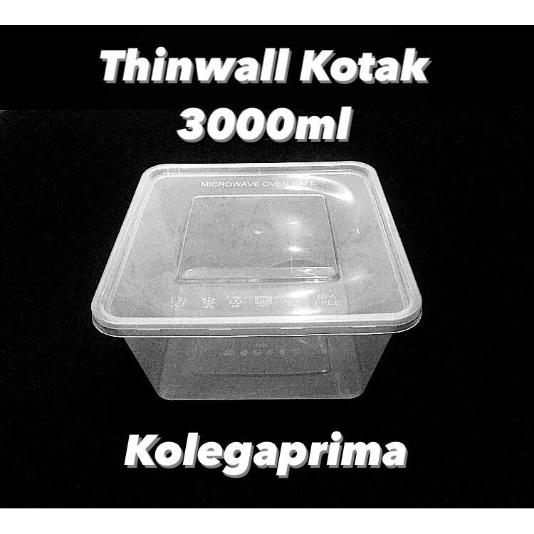 KOTAK MAKAN PLASTIK THINWALL SQUARE 3000ML (OTK 3000)/ WADAH PLASTIK MURAH ISI 15PCS