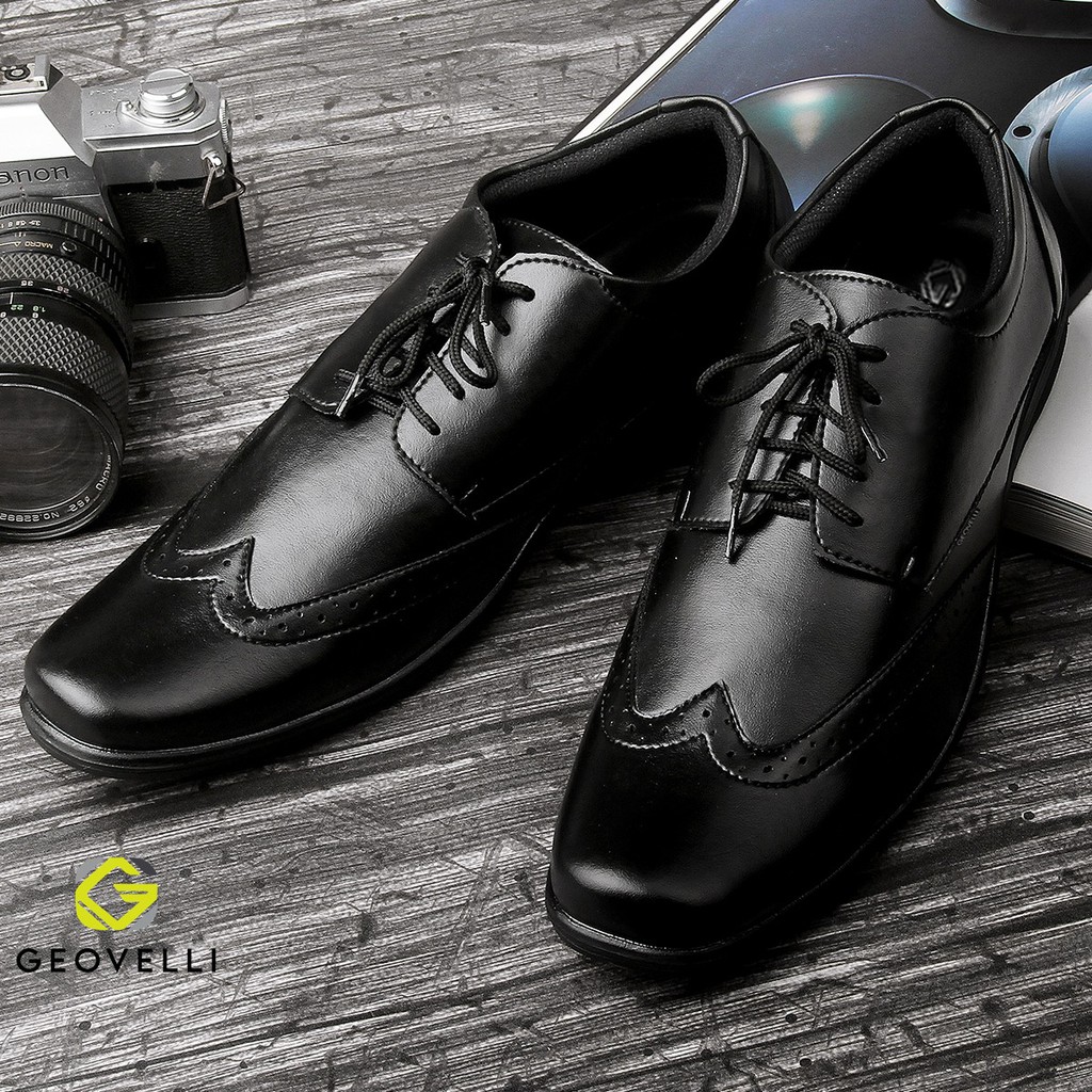GVL GEOVELI Full Black - Sepatu Pantofel Pria Kulit Formal Kantor Kasual Kerja Kuliah  - Pantopel-GVL 1925