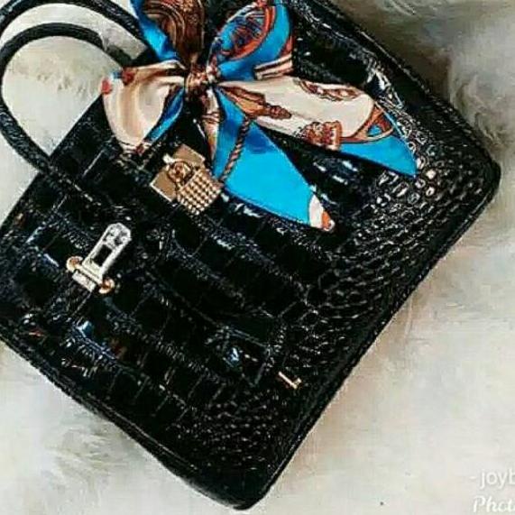Tas Import Croco Glossy Uk.30 Hitam+Dompet+Syall+Serti+Dll