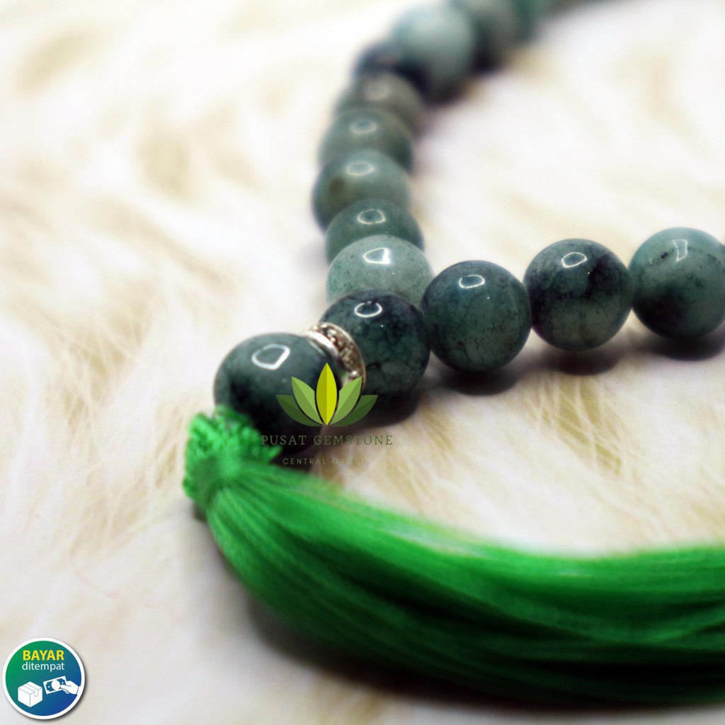 Tasbih Batu Giok Hijau Lumut 33 Butir Natural