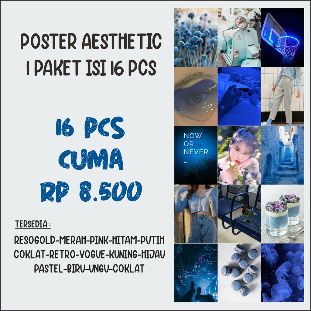 16PCS POSTER AESTHETIC PUTIH HITAM UNGU PASTEL RETRO MURAH