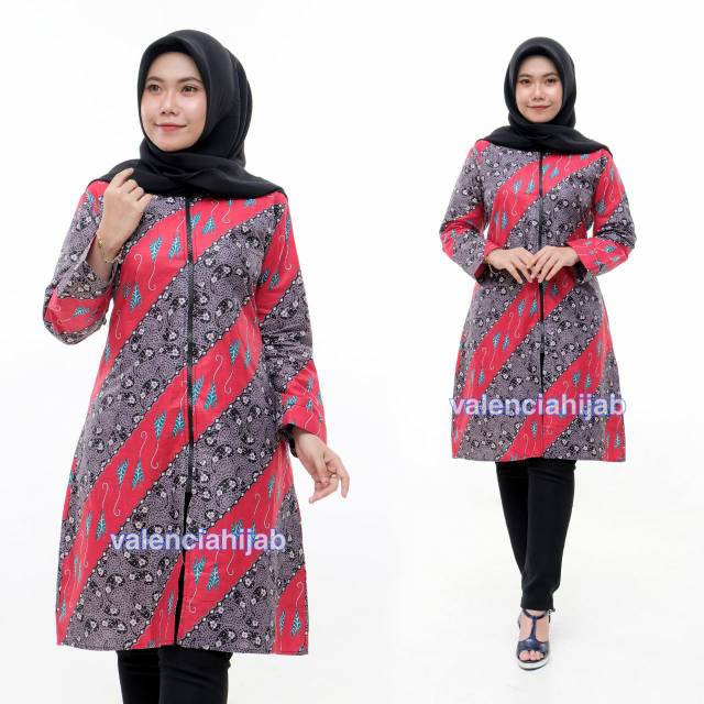 BLOUSE TUNIK JUMBO BATIK ZIPPER AMANI BATIK PEKALONGAN ( BUSUI RESLETING DEPAN )