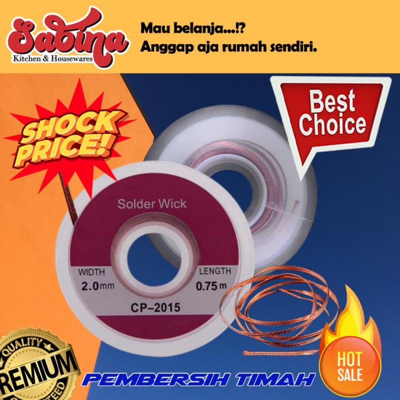 Pembersih Timah Soldering Kit Pita Solder Wick 2.0mm 1.5 meter