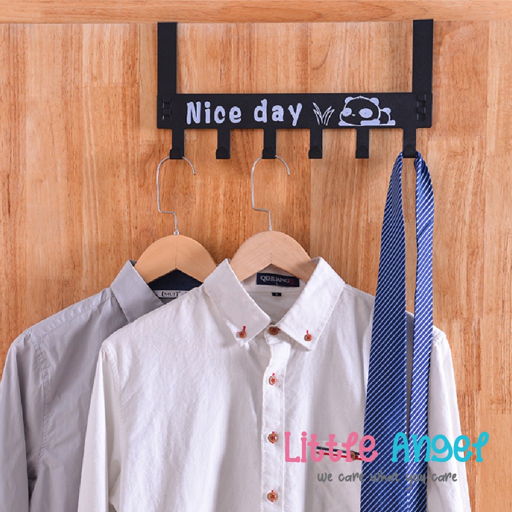 Gantungan Baju Tempel Pintu Minimalis HOOK NICE DAY Belakang Pintu Tanpa Paku Kuat 6 Kaitan Enudden