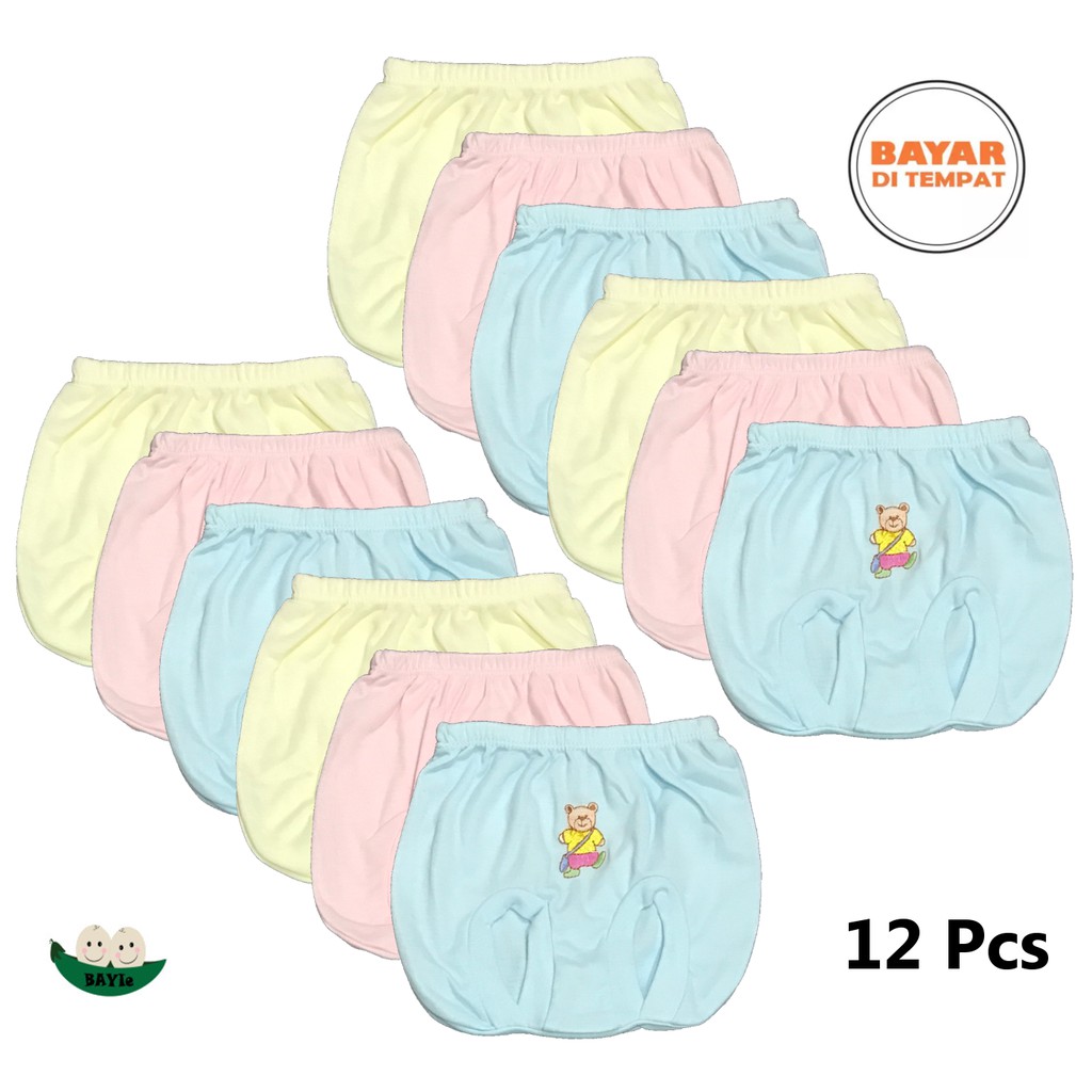 BAYIe - 12 Pcs Celana Kacamata/Kodok / POP Bayi Warna LILY Kualitas PREMIUM Bahan TC tebal 0-6 bulan