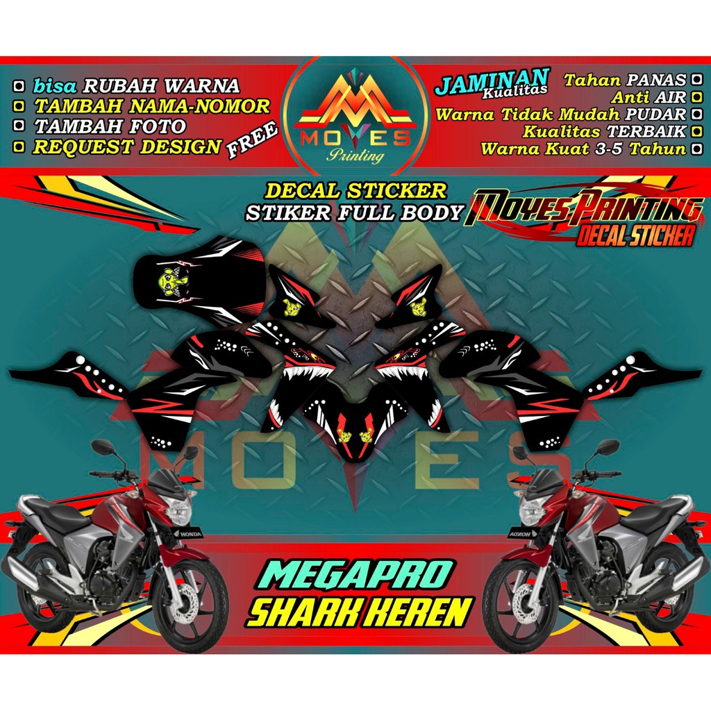 decal full body megapro stiker honda megapro motif shark kreen decal motor megapro decal motor honda