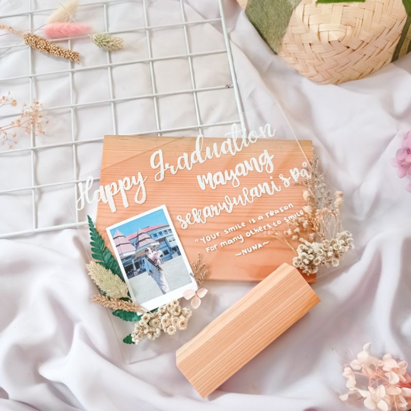 ACRYLIC CALIGRAPHY ILUSTRATION DRIED & PRESERVED FLOWER | KADO ACRYLIC | ACRYLIC GIFT