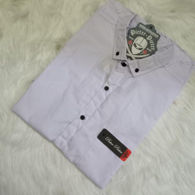 KEMEJA PRIA BOYI TOP MAN LENGAN PANJANG PENDEK KASUAL FORMAL KERJA KANTOR POLOS PUTIH HITAM WHITE-Kemeja pendek putih