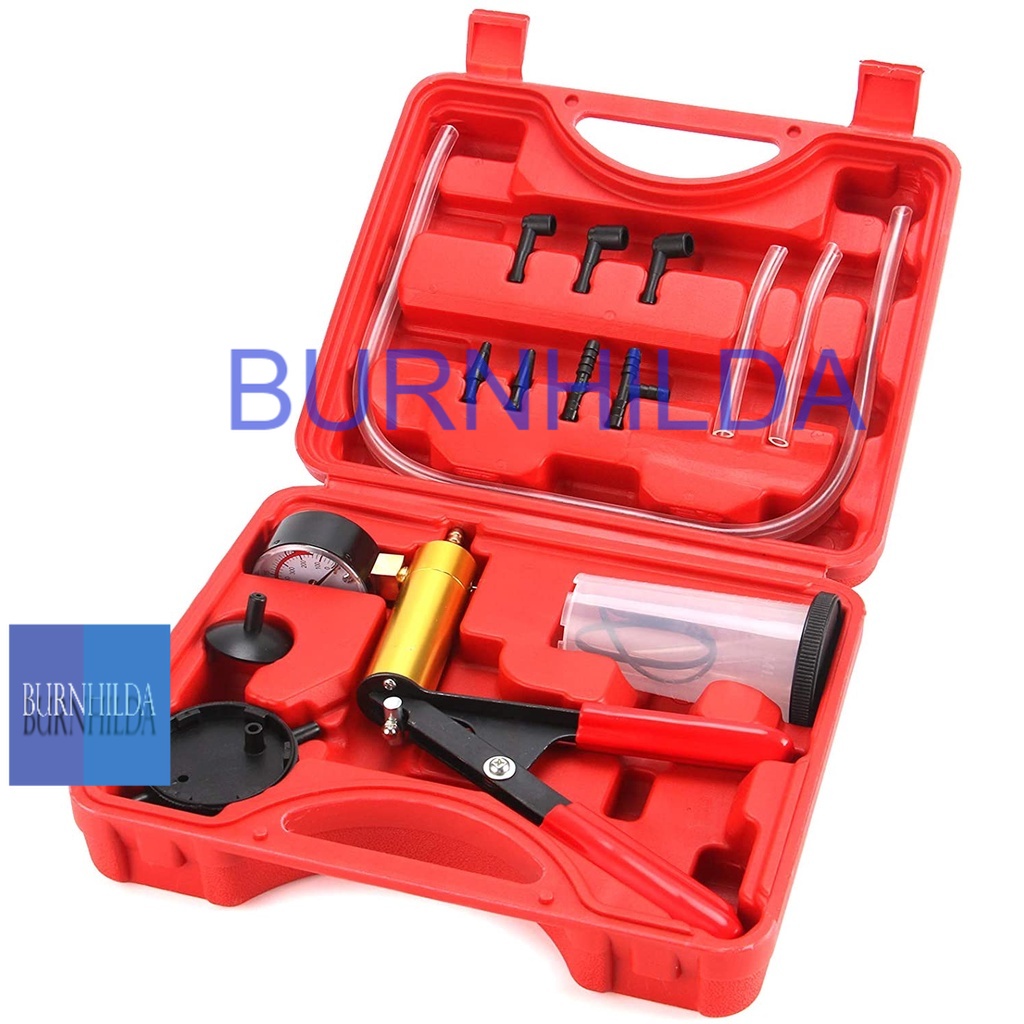 Vacuum Pistol Brake Bleeder Kit Bleeding Rem ABS MobilBrake Bleeder Kit with Hand Held Vacuum Pump Tester | 16pcs Brake Clutch Bleeder Tool with Adapters for Car Kitchen Uses | One-Man Brake Bleeding System Apply to Bike, Motorcycle, Car, Truck  burnhilda