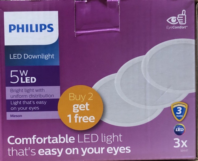 DOWNLIGHT LED PHILIPS PAKET 2 GRATIS 1 MESON 090 5 W WATT 5W 3,5 INCH