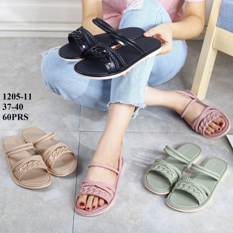 Sandal Balance Wanita Jelly Karet Import Motif Kepang Mutiara Intan 1205