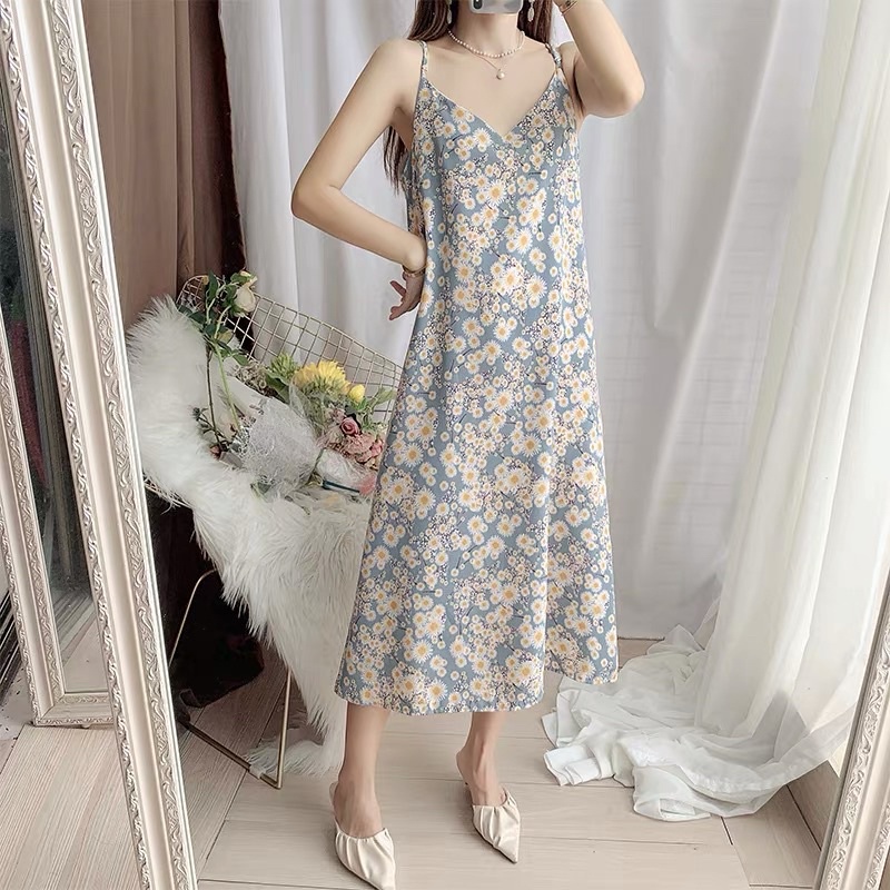 LMB KOREAN LONGDRESS WITH FLOWER SOFTBLUE