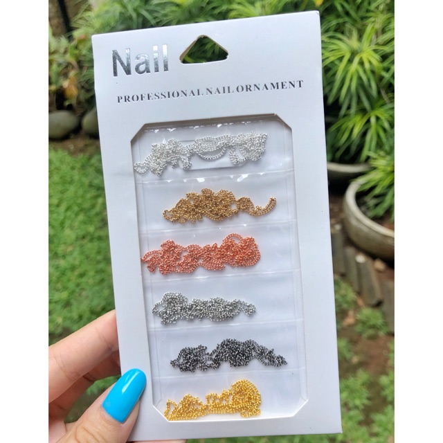 Chain nails rantai hiasan kuku nailart japan nails nude color swarovski glitter nailart