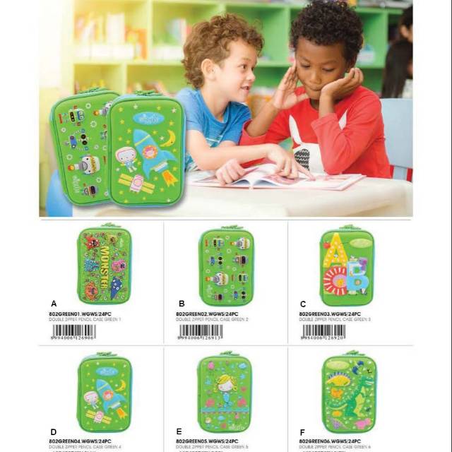 

Tempat pensil wiggle, tempat pensil anak double zipper, dua layer , 2 lapis