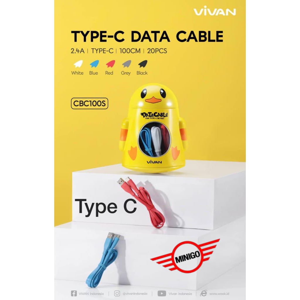 1PCS~KABEL DATA TYPE C VIVAN CBC100S HARGA PERPCS