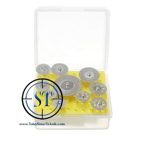 10pcs Mata potong Poles Mini gerinda Diamond Cutting Disc Mini Grinder Cutting Set Plus Batang As Mix Ukuran Box Plastik