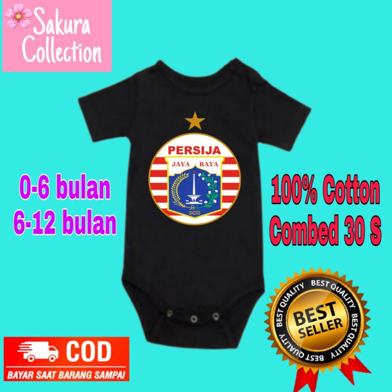 Kaos baju bayi jumper baby kids pendek bola suporter PERSIJA JAKARTA ind logo tulisan usia 0 1 2 3 4 5 6 7 8 9 10 11 12 bulan sampai umur 1 tahun adem jumpsuit babysuit romper bodysuit little anak kecil hitam laki laki perempuan unisex nyaman lembut